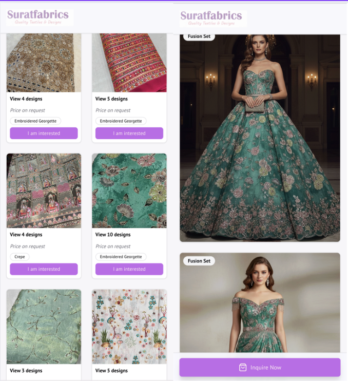 StitchMagic B2B catalog for fabric wholesalers — show trending garment designs on fabric